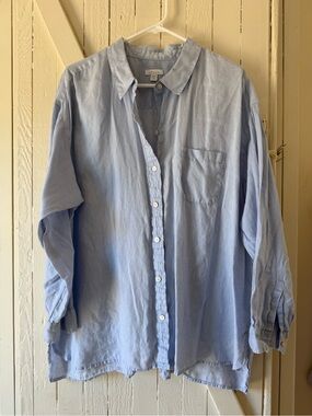 J Jill Linen Light Blue Womens Button-Down Shirt